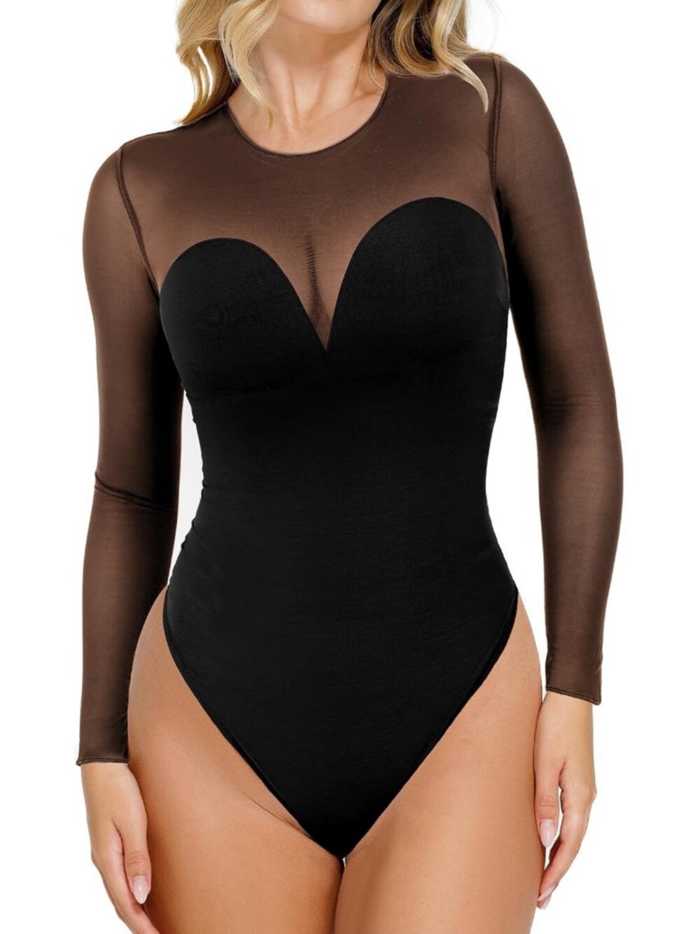 Popilush Long Sleeve Shapewear Mesh Bodysuits for Women